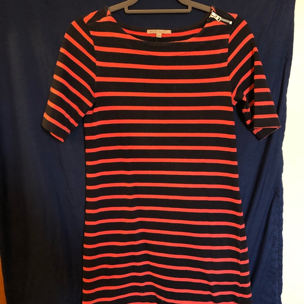 Gap Navy and Coral Striped Shift Dress